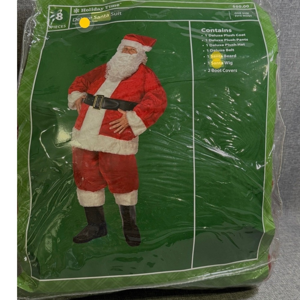 Holiday Time Deluxe Santa Suit Mens One Size Red 8pc Christmas Costume Xmas